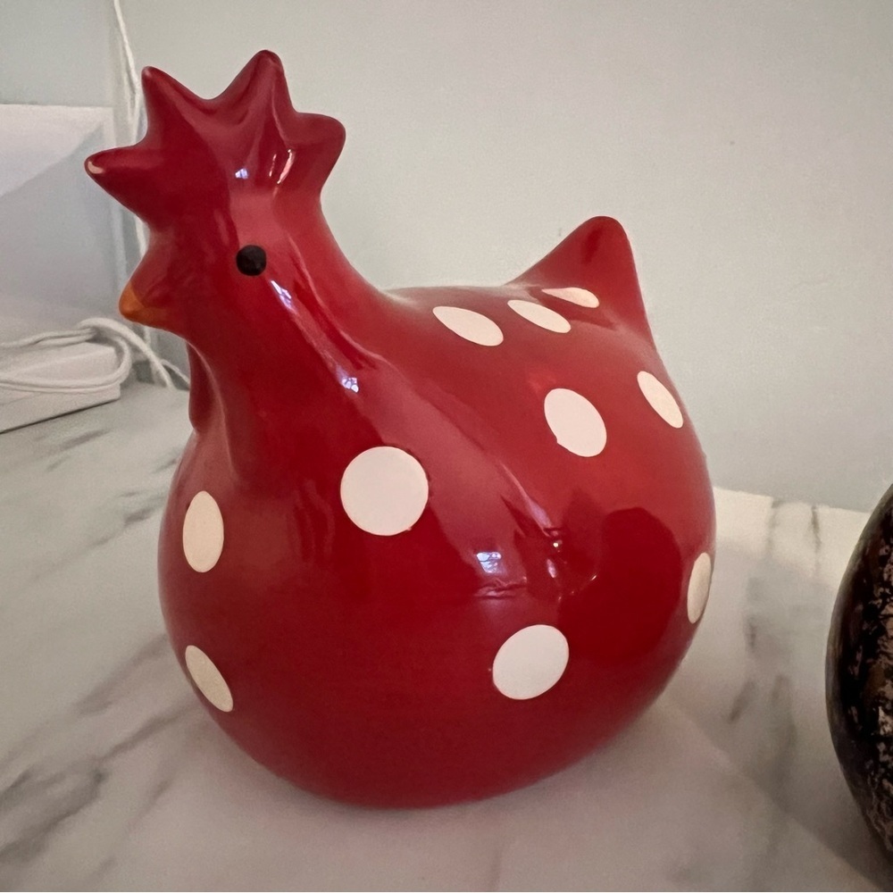 Vintage La Dolce Vita Hen Red Dot Black Spongeware Roosters Country - Picture 5 of 9